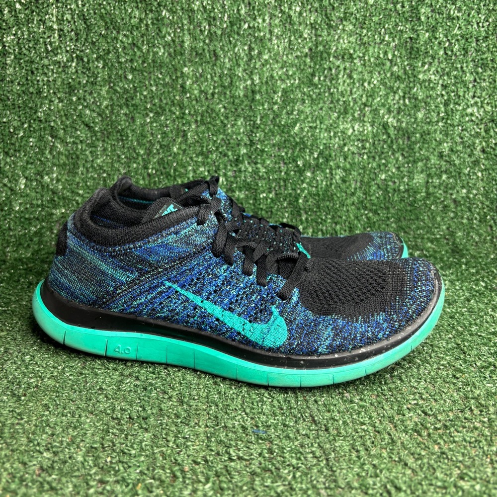 Nike Free 4.0 Flyknit Running Sneaker Black Game Royal Atomic Teal Womens Sz 7.5